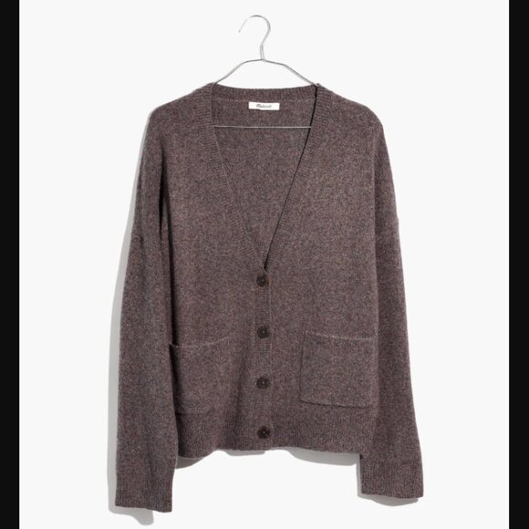 Madewell Short Kent Ex-Boyfriend Cardigan Sweater in Heather Shadow - Picture 1 of 10